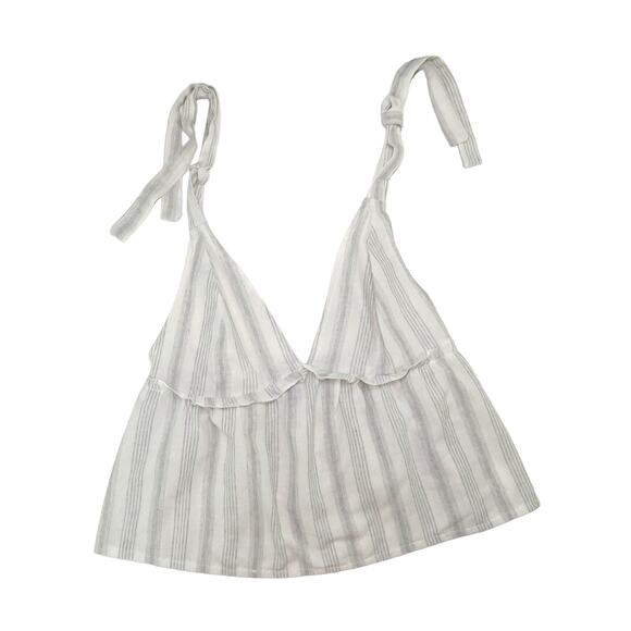 SHEIN Gray Striped V-Neck Tie Tank Top XS - Picture 1 of 5